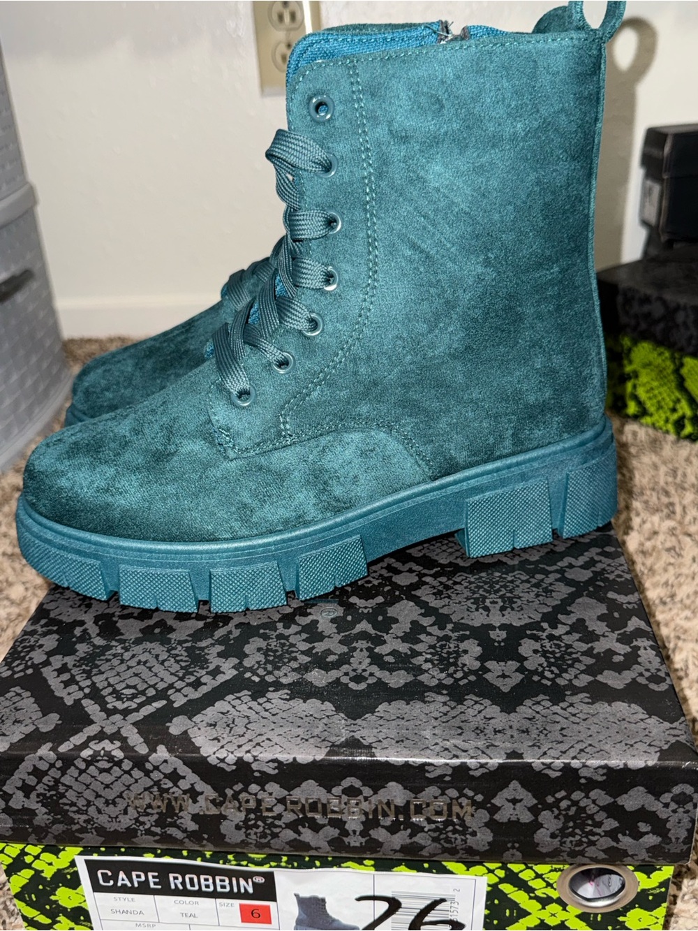 Cape Robbin Teal Suede Lace-Up Combat Boots